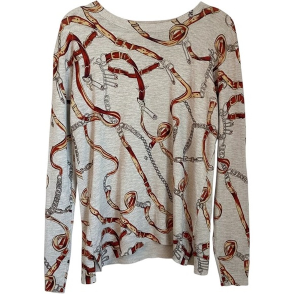 Cliche Equestrian Chain Belt Print Sweater‎ Tan Size M Old Money Heritage Luxury